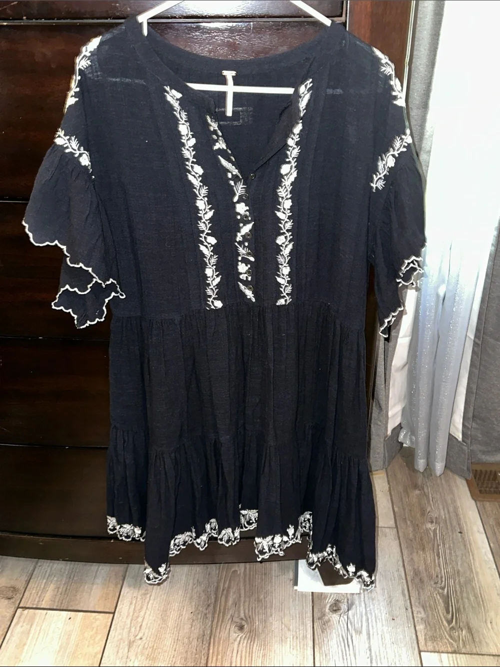 Free People Black Tunic with White Floral Trim
